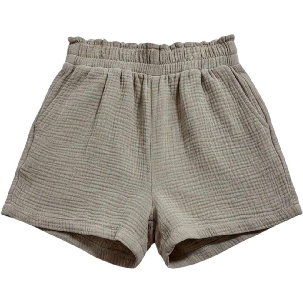 GeeGee Going For Comfort Shorts Medium Taupe‎ Gauze Smocked Paperbag Waist New